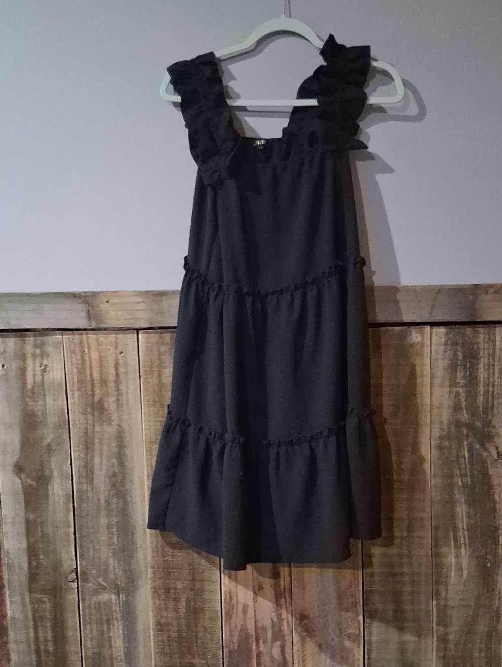 ODDY Black Ruffle-Strap Tiered Midi Dress